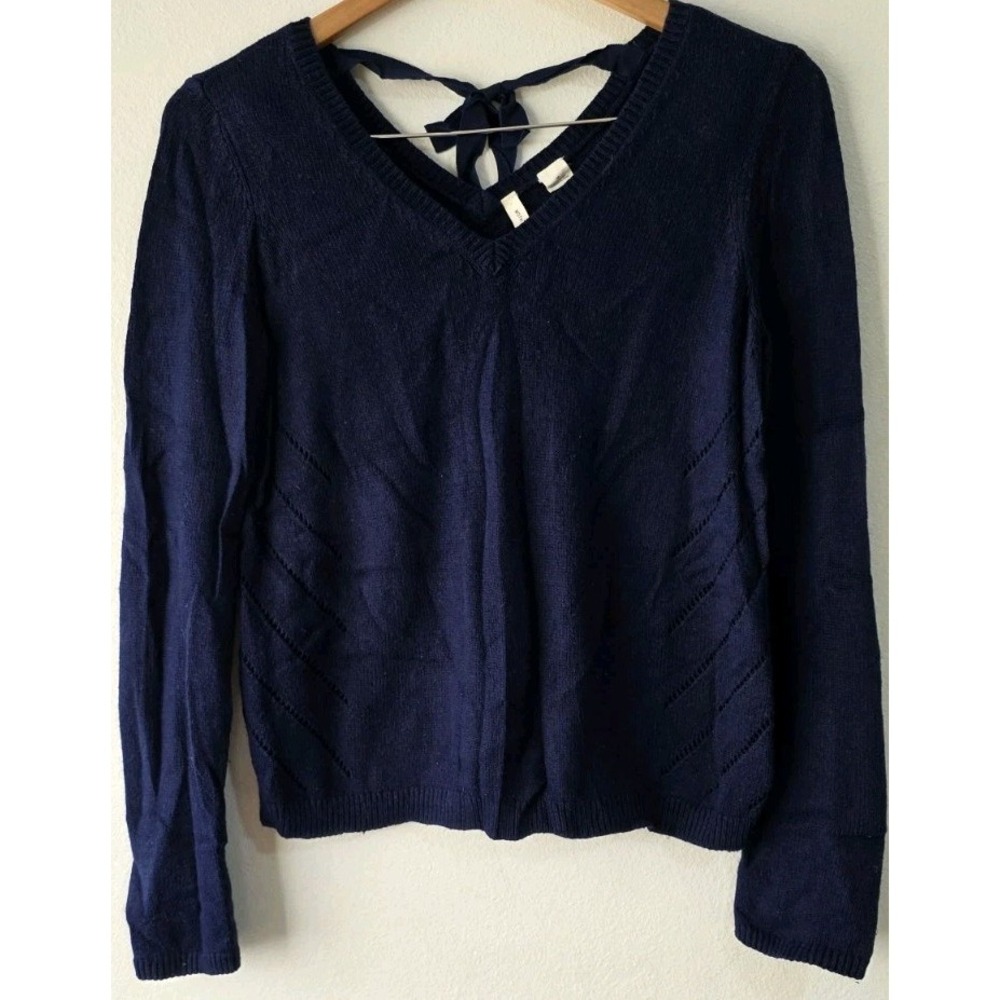 Moth Anthropologie Sweater Womens Sz M Blue Cashmere Blend Long Sleeve Tie Back